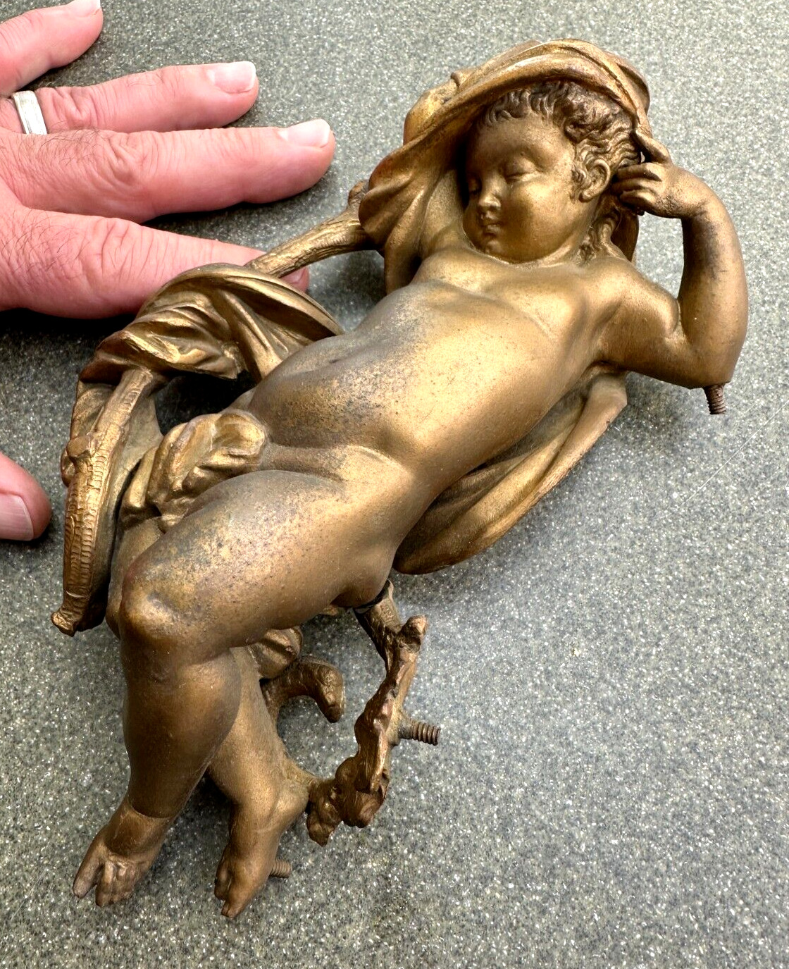Vintage/Antique Brass/Bronze  Cherub  Victorian 1800s metal sculpture Art