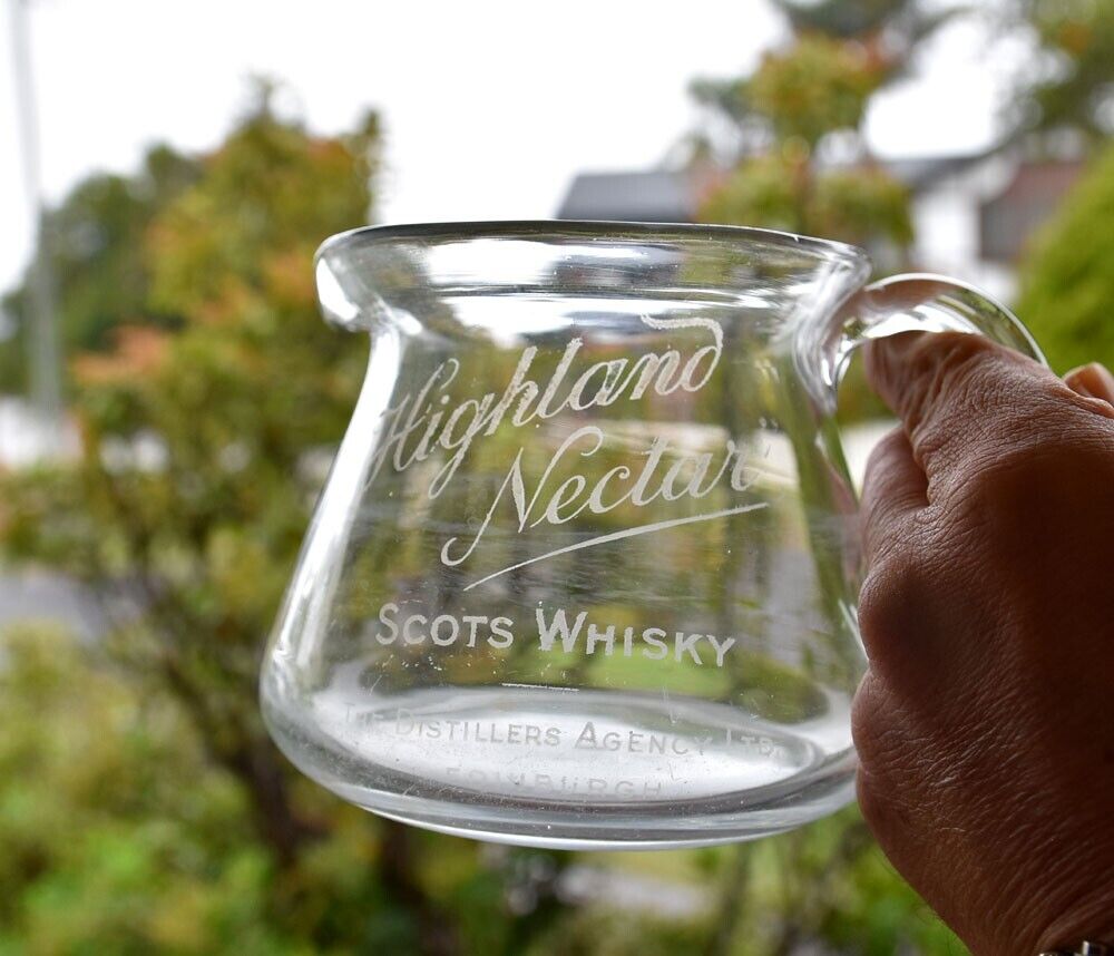 Rare Antique Highland Nectar Scots Whisky Glass Jug Etched Edinburgh Scotland