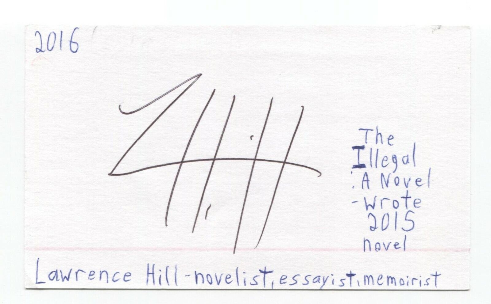Lawrence Hill Signed 3x5 Index Card Autographed Signature Author Writer Novelist