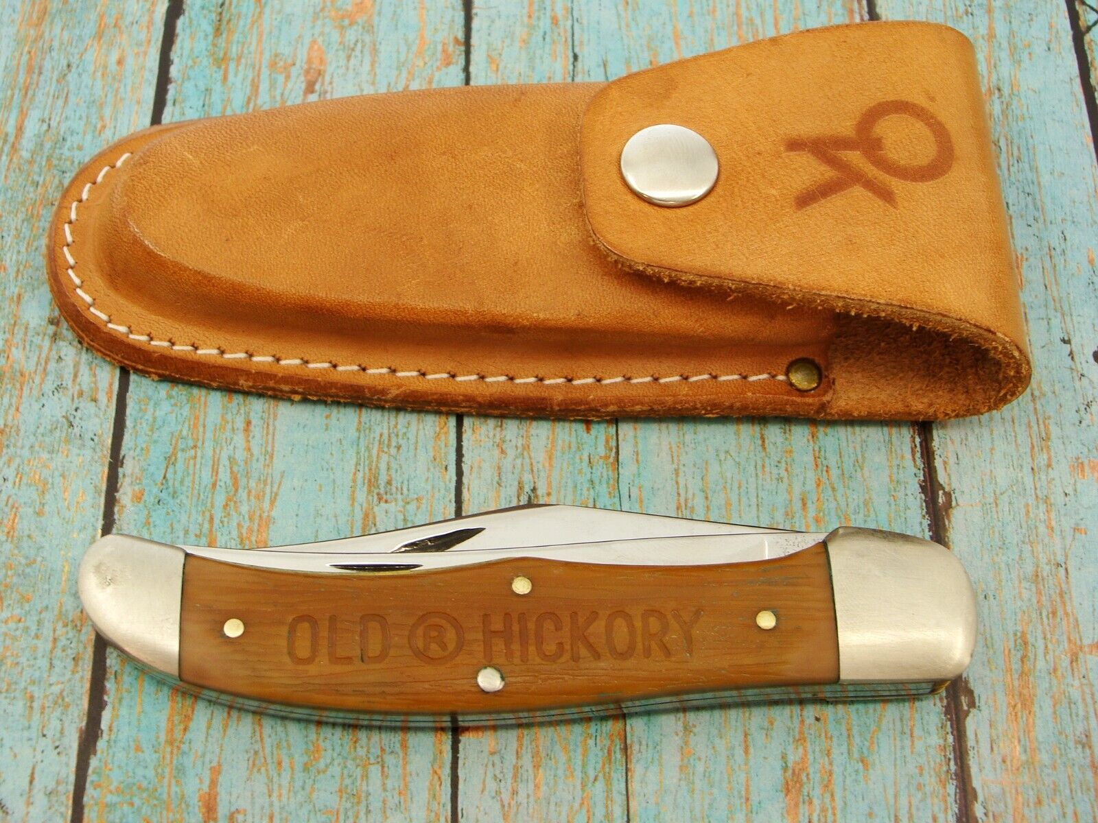 VINTAGE OK OLD HICKORY USA ONTARIO KNIFE 611 FOLDING HUNTER KNIFE &SHEATH KNIVES