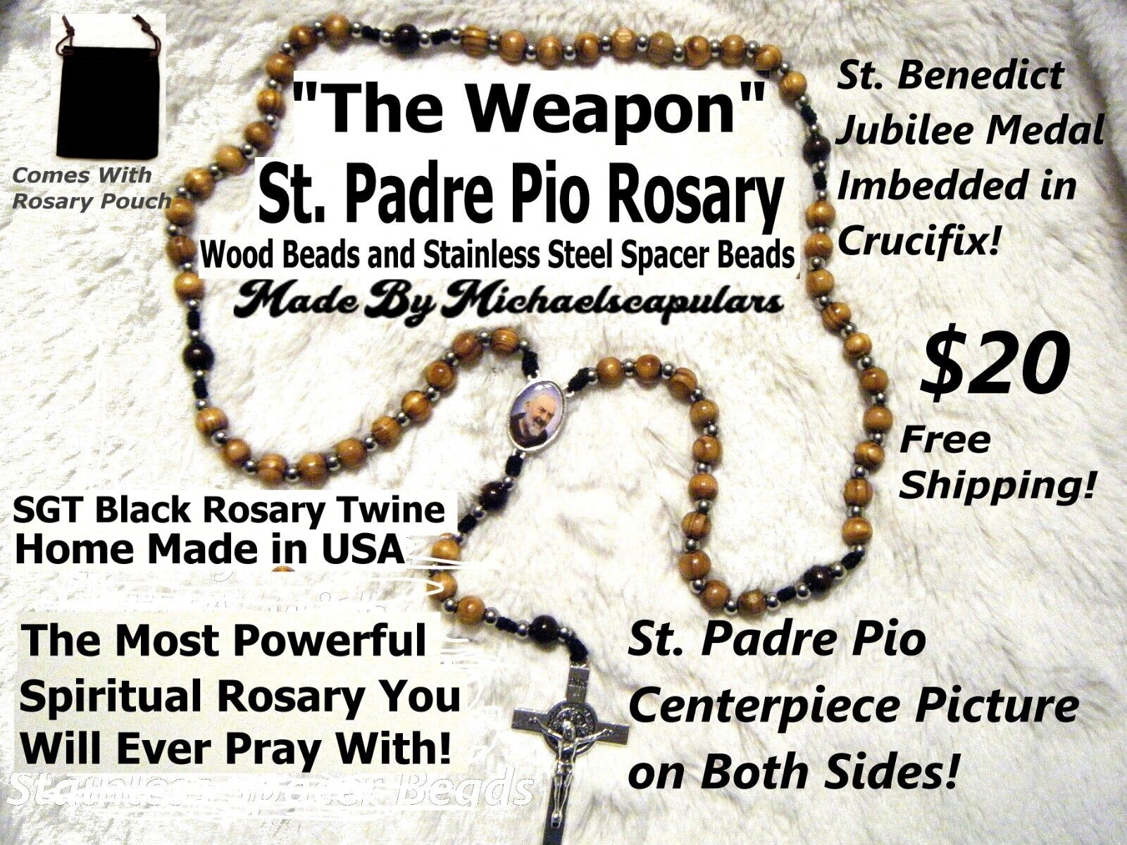 ST PADRE PIO ROSARY (THE WEAPON) Handmade in The USA