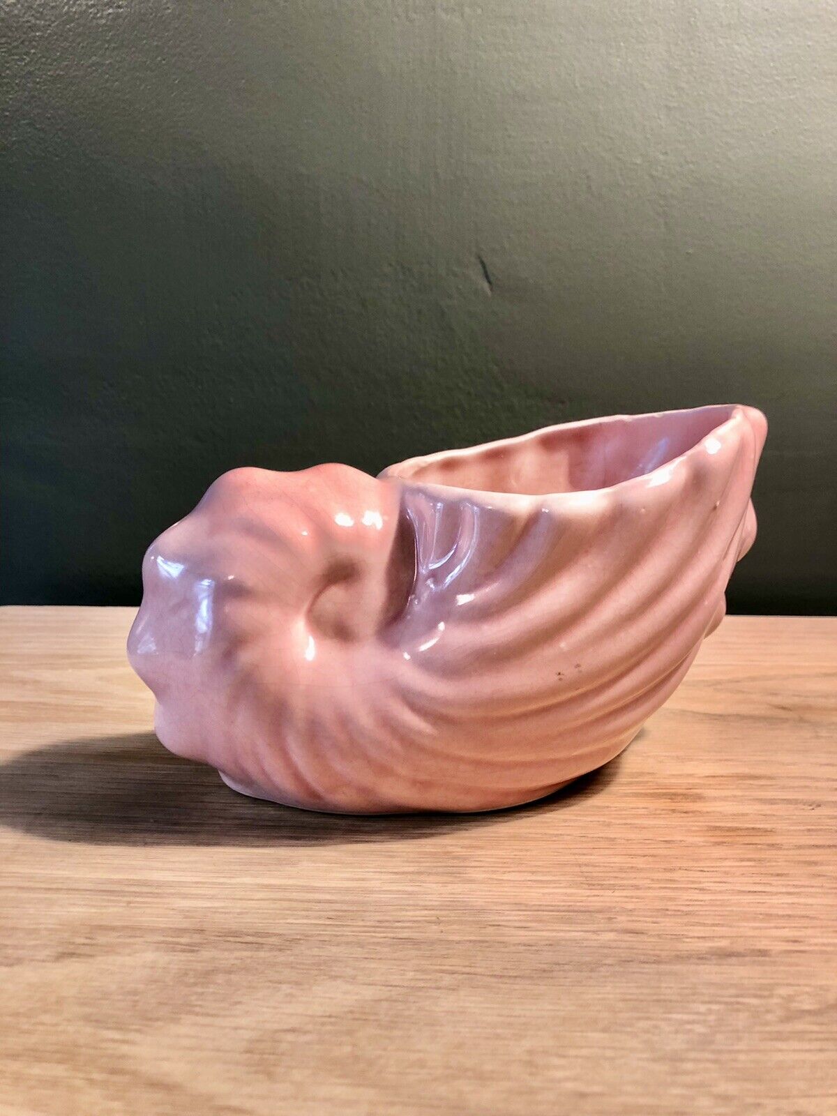 Vintage USA Pottery Pink Sea Shell Nautical Planter Vase 8” Ceramic Art