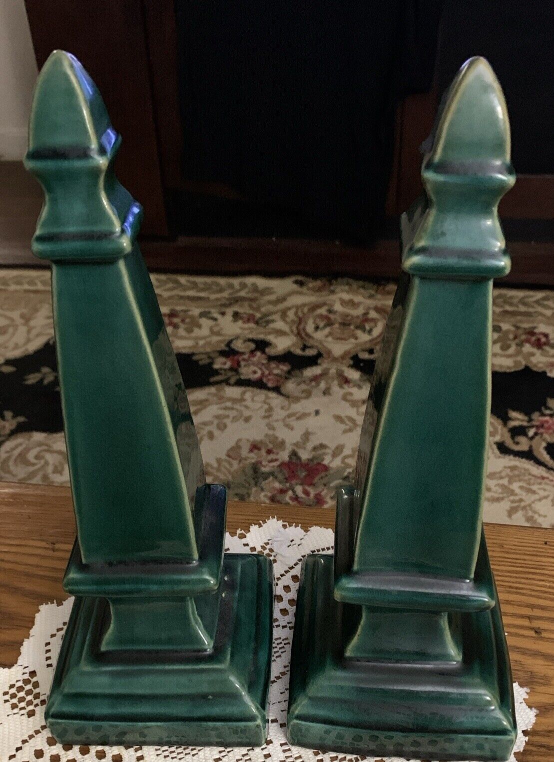 Pair Of Obelisk Classic IN Marble Green Alps Sculpture Table