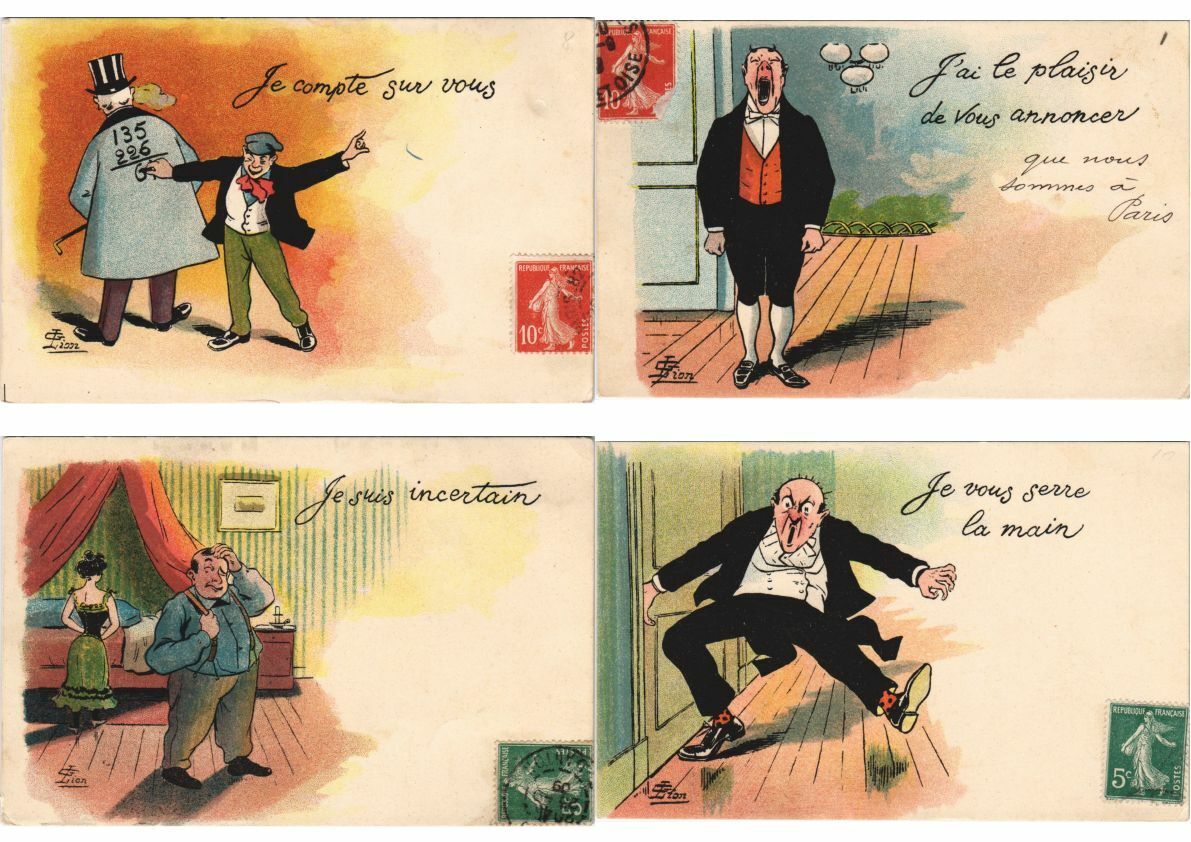 CPA G. LION, ARTIST SIGNED, HUMOR, LITHO PRE-1910, 20x Vintage Postcards (L3189)