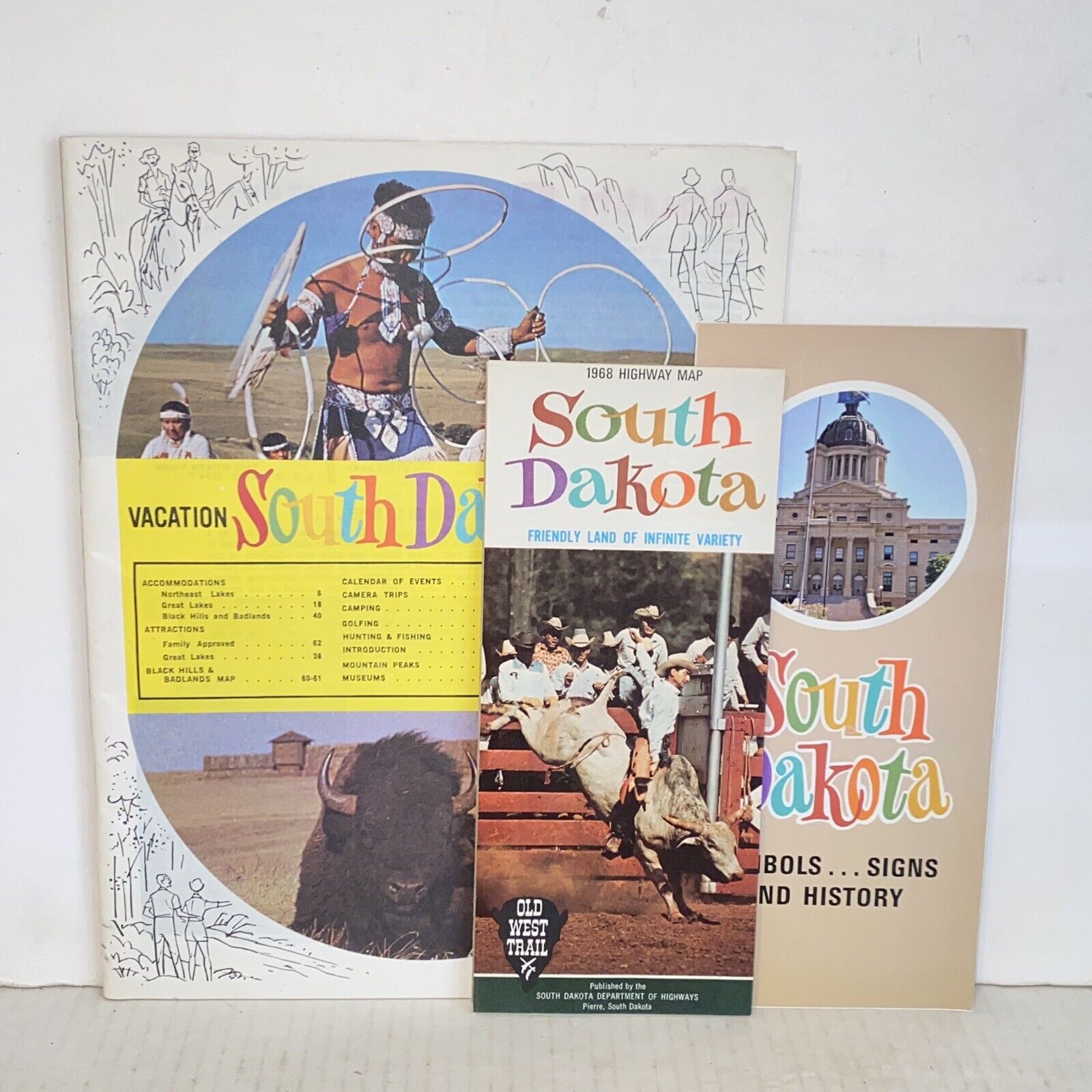 Vintage 1968 & 1970 South Dakota Vacation Brochures Travel Map Guides Lot of 3