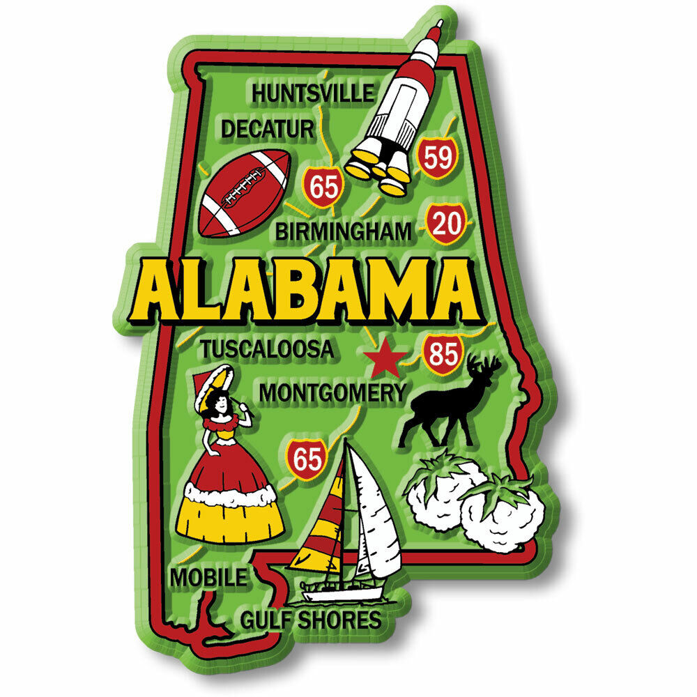 Alabama Colorful State Magnet by Classic Magnets, 2.4