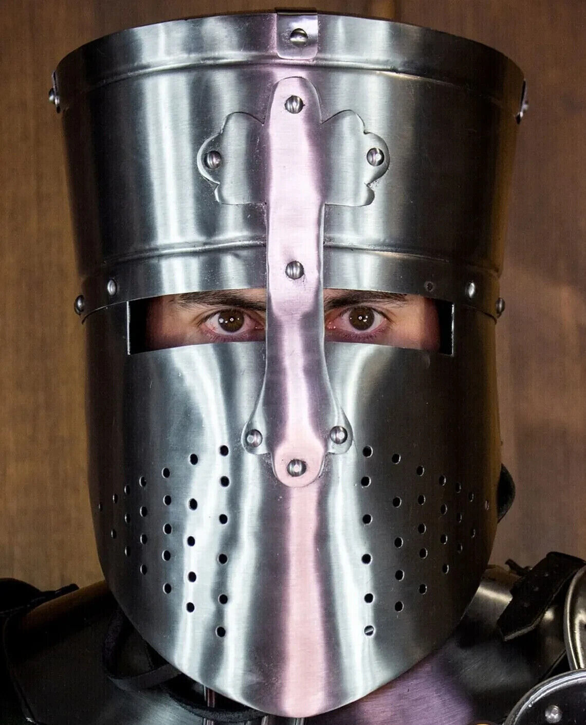 Medieval Reynald Crusader Great Helmet - Handmade 18 Gauge Steel - Authentic