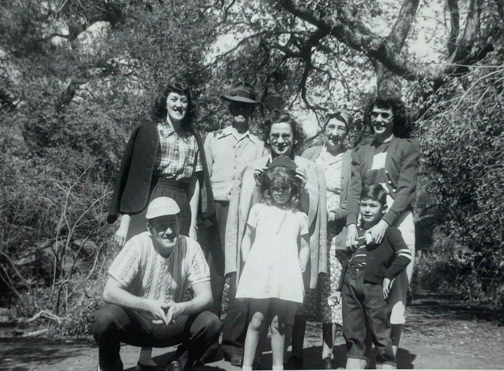 Family Group Standing In Front Of Trees B&W Photograph 3.5 x 5
