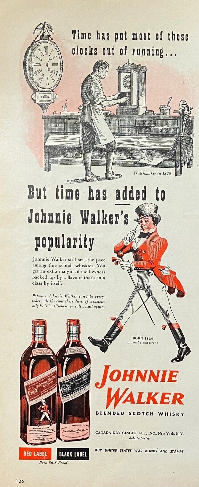 Rare 1940's Vintage Johnnie Walker Scotch Whiskey Advertisement Man Cave Bar Wow