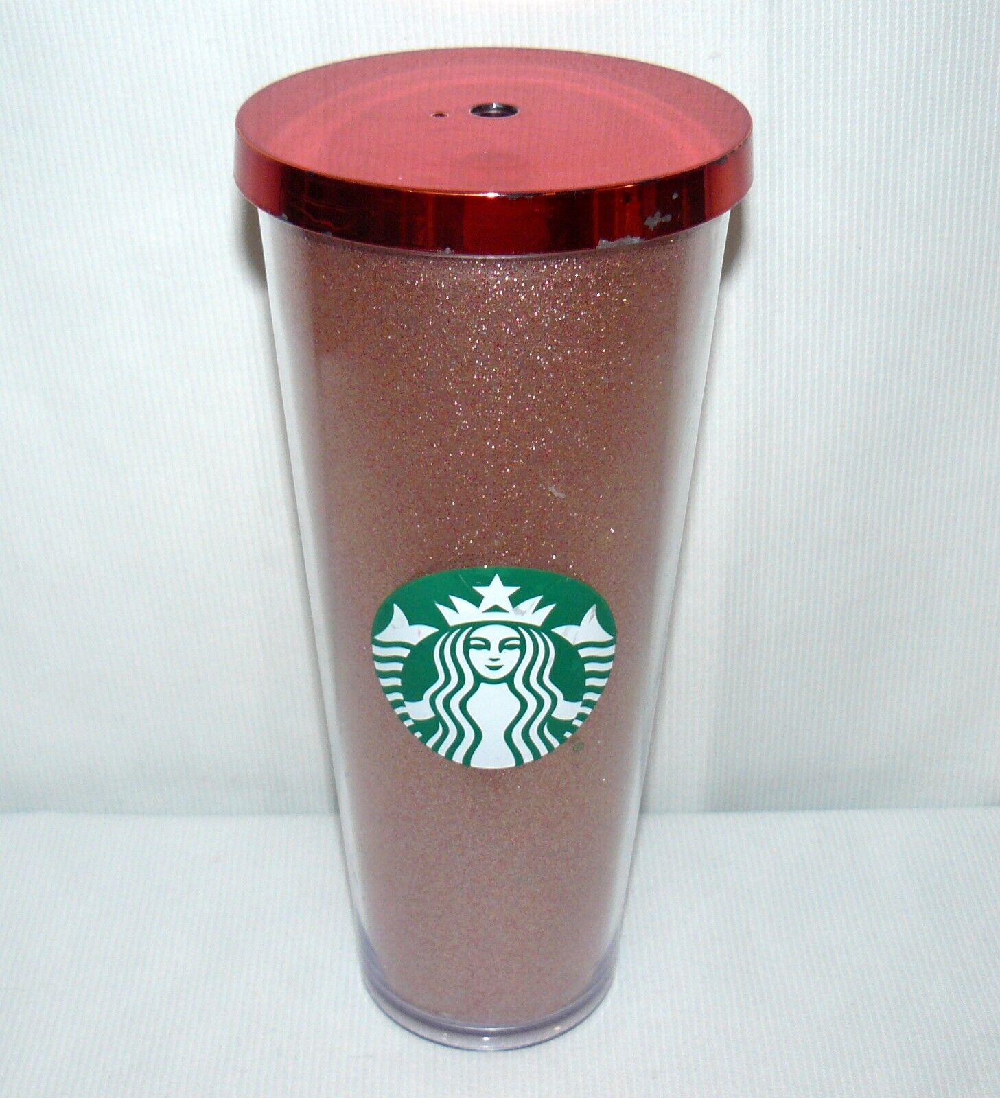 Starbucks 24 oz Rose Gold Pink Glitter Acrylic Tumbler 2014 Venti