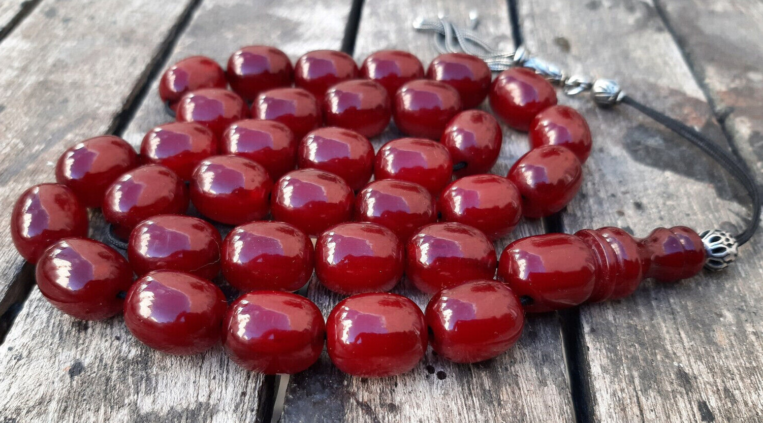 Vintage Rossary Red Faturan Handmade Bakelite Islamic Prayer 33 Beads 76.8gr