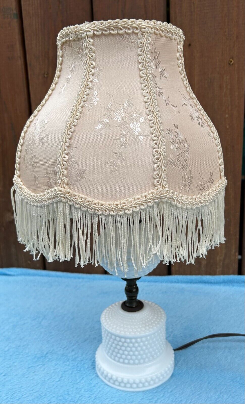 Vintage Victorian Style Bell Shaped Lamp Shade Beige Floral w/ Fringe
