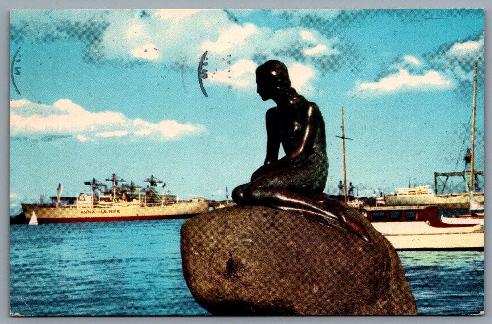 Postcard Copenhagen DE c1968 Little Mermaid Statue Anna Maersk Ship