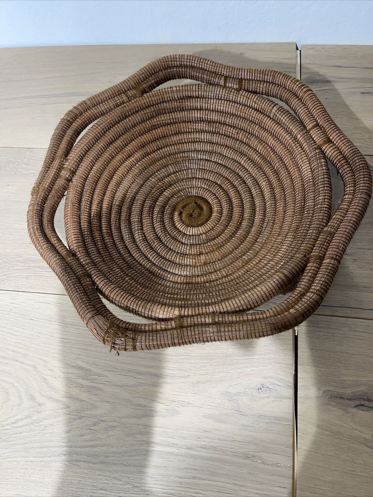 Vintage Hand Woven Coiled Basket 12” Handmade