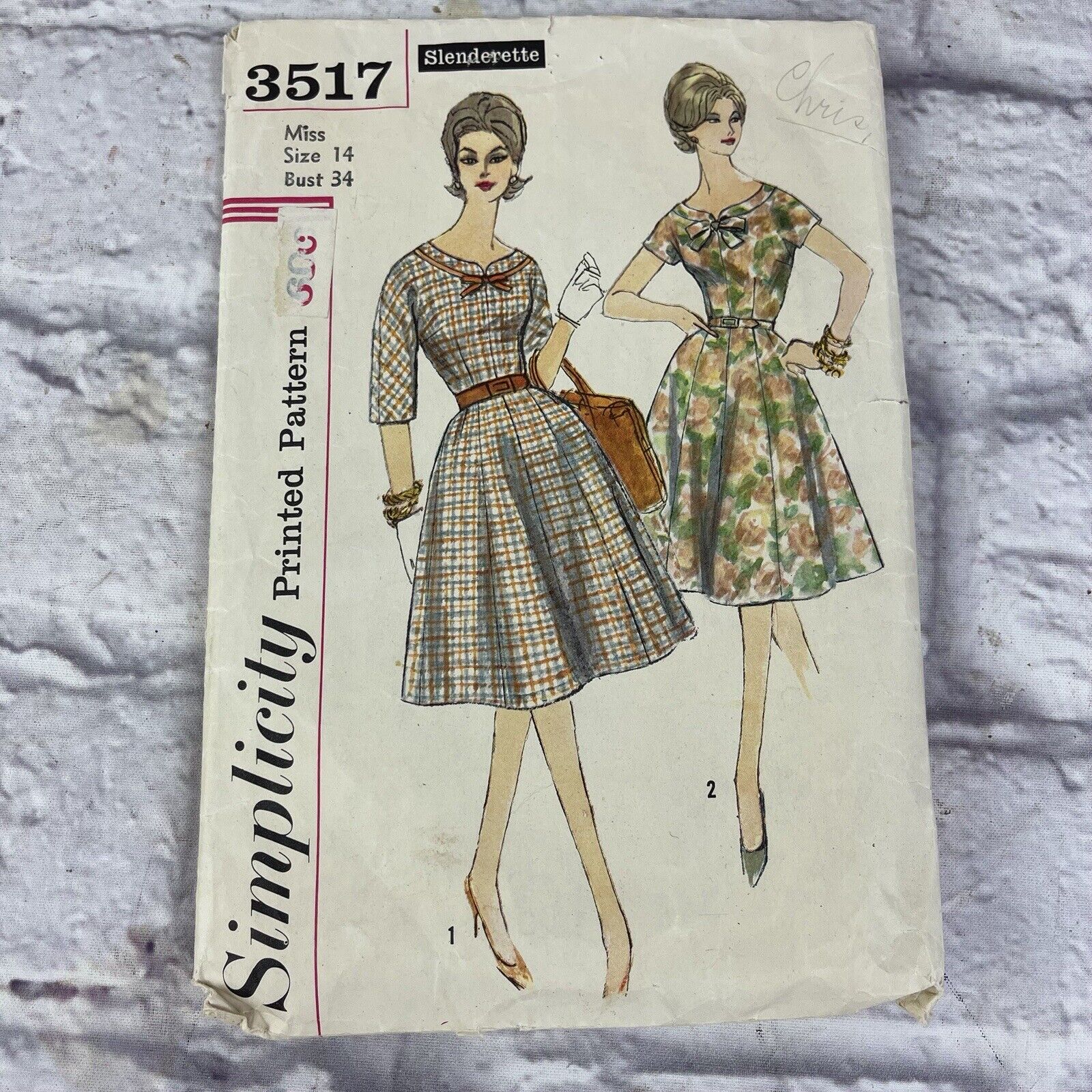 Vintage Simplicity #3517 Pattern For Misses Size 14 One-Piece Dress