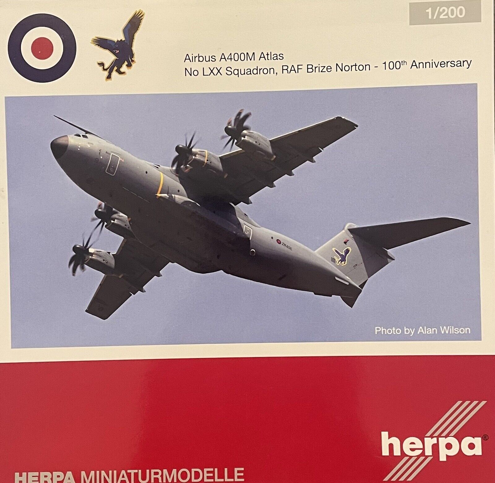 1/200 Herpa/Airbus A400M Atlas. No LXX Squadron, RAF Brize Norton- 100th Anv-NIB