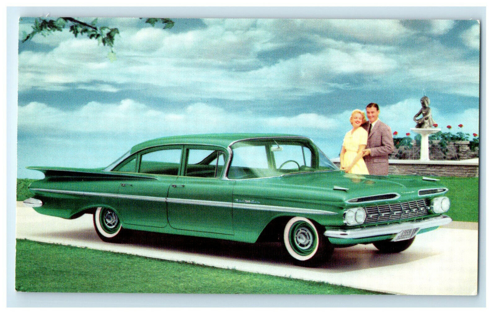 1959 Chevrolet Bel Air 4 Door Sedan Highland Green Vintage Postcard