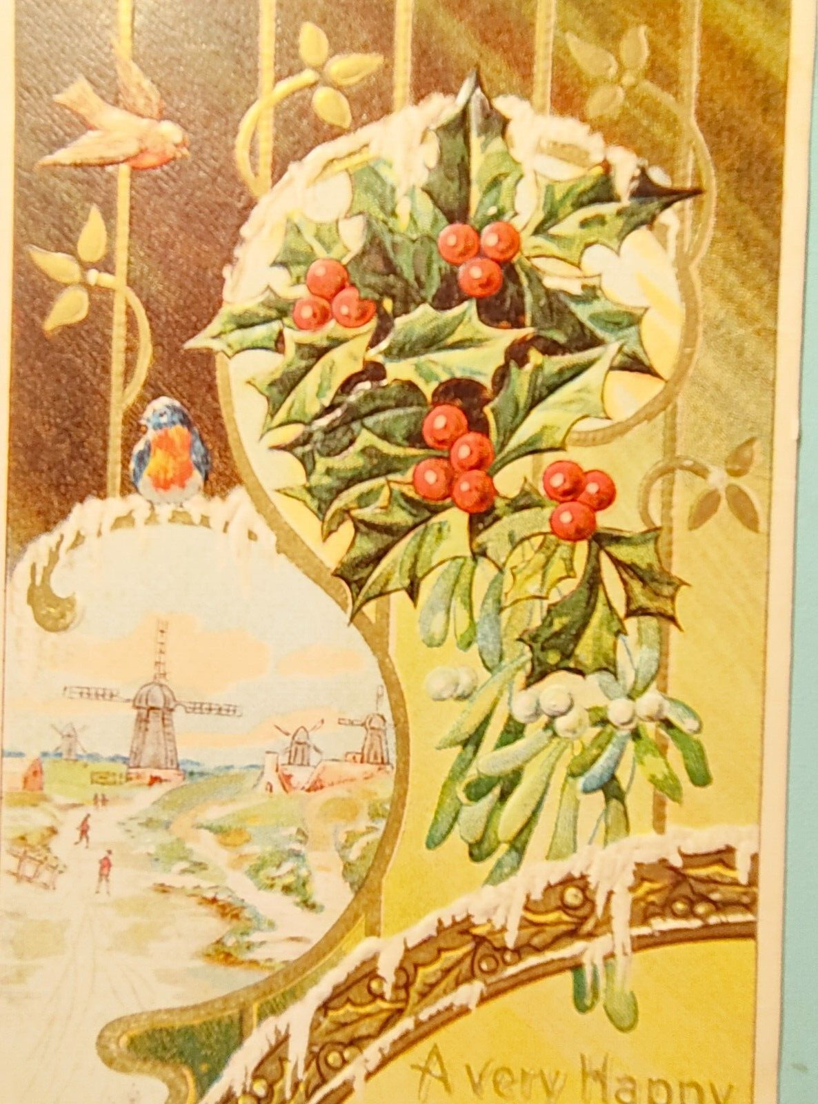 ANTIQUE Merry Christmas Embossed Postcard 1908 Antique Series 6204