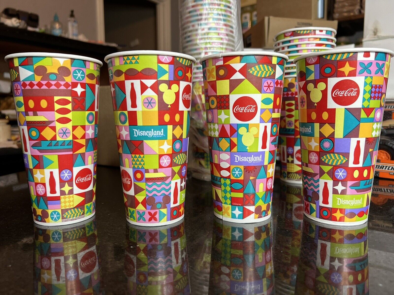DisneyLand Mary Blair Inspired Coca Cola 21 oz Paper Cups Lot of 4 Disney