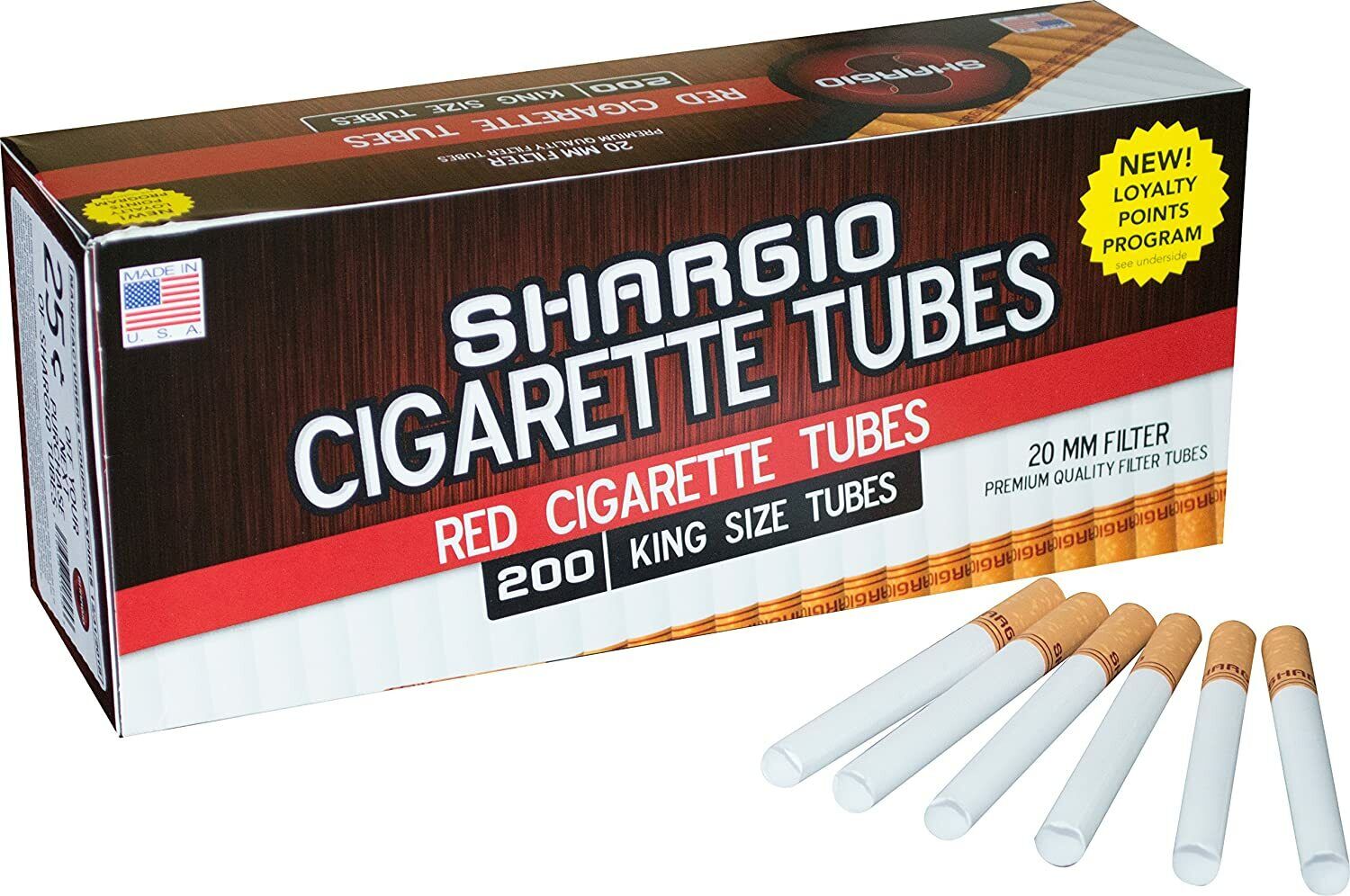 Shargio Red Full Flavor King Size KS Cigarette Filter Tubes 5 Boxes (1000 Tubes)