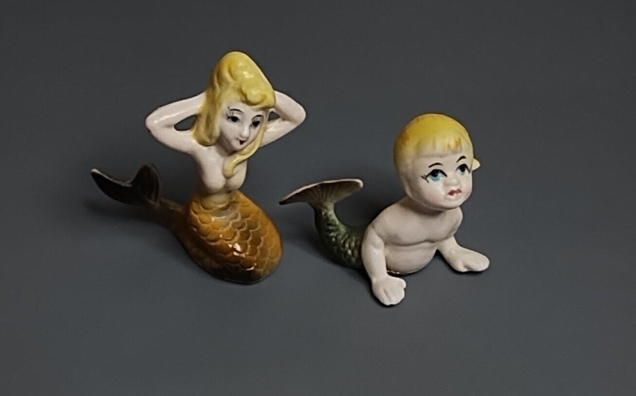  Vintage (2x) Lot Of Bone China Japan Miniature MERMAID Figurines 