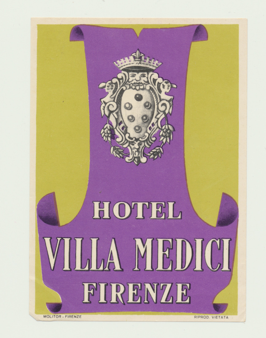 Vintage luggage label  Hotel Villa Medici Firenze Italy