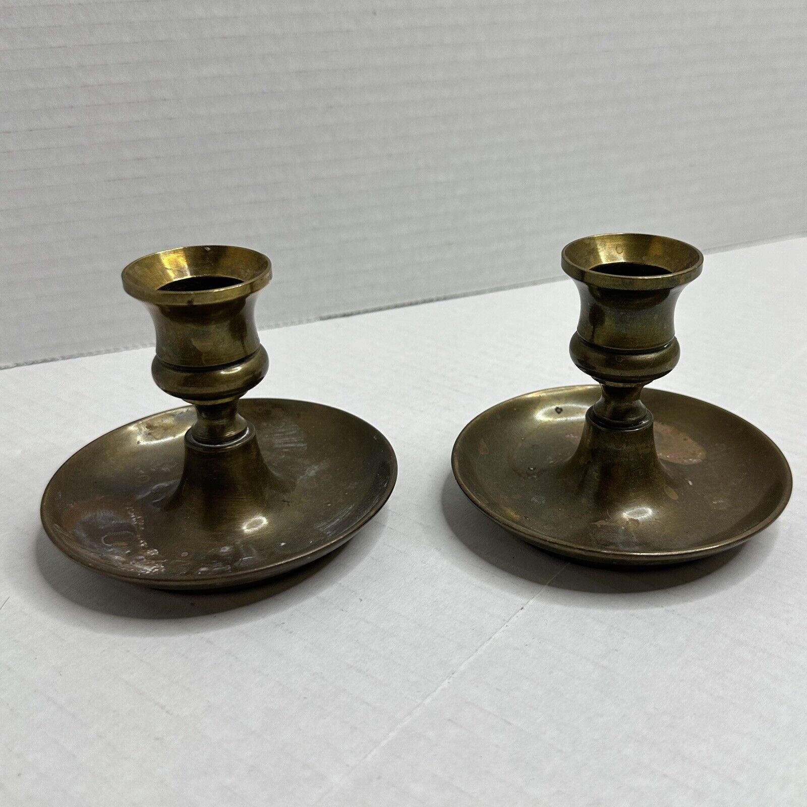 Vintage Pair Brass Candlesticks 2.75” Tall Table Candle