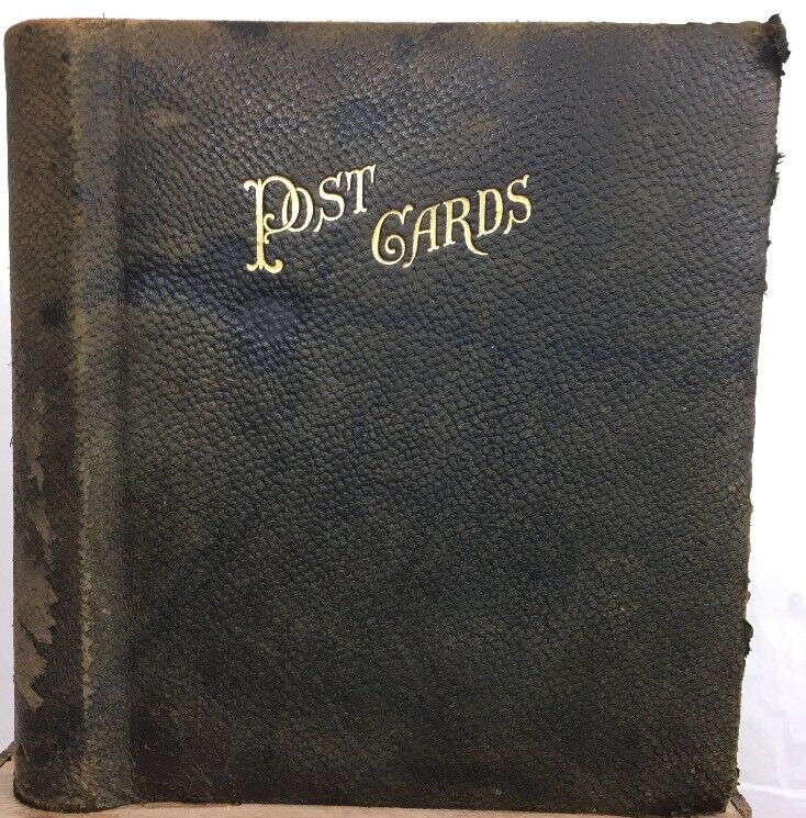 Empty Vintage Post Card Album Very Old cover is rough black late 1800's?