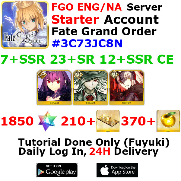 [ENG/NA][INST] FGO / Fate Grand Order Starter Account 7+SSR 210+Tix 1860+SQ #3C7