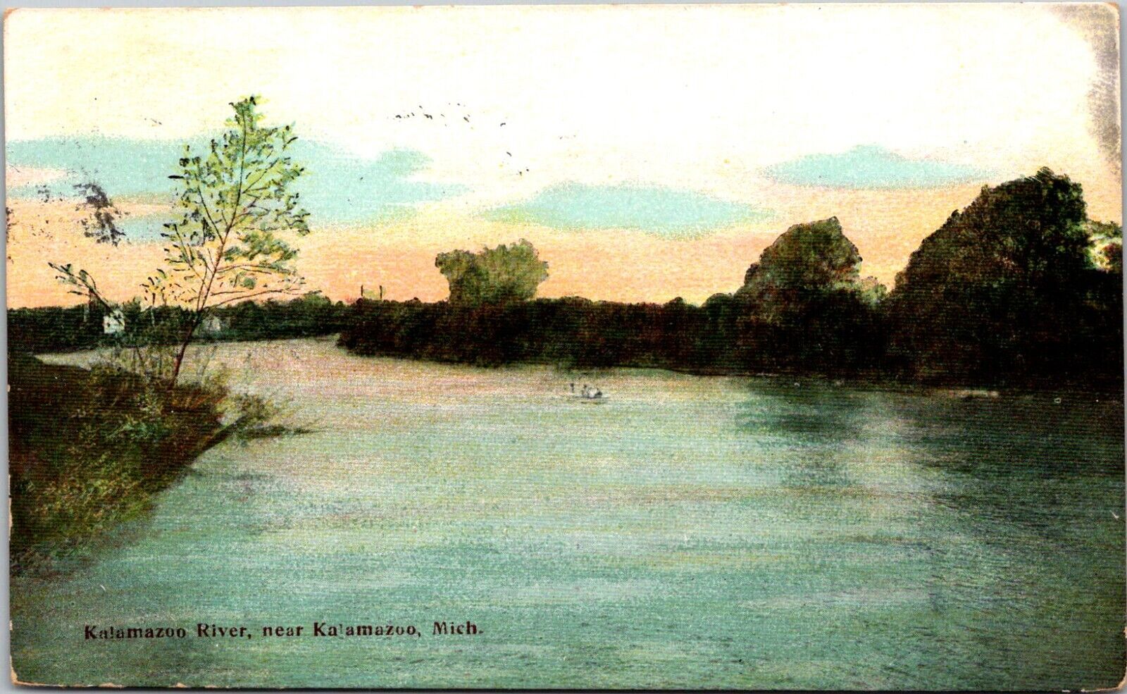 Kalamazoo MI Michigan Kalamazoo River Boater German Made Early 1900\'s Postcard