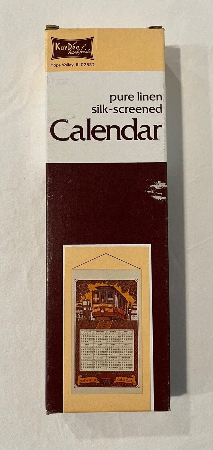 Vtg 1981 Wall Calendar Tea Towel Linen Hand printed Kay Dee San Fran Cable Car