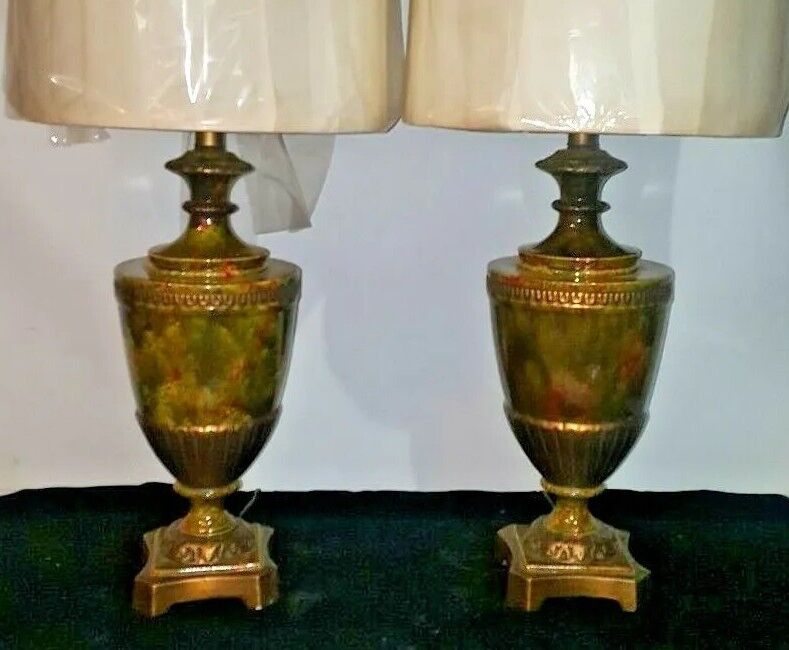 Pair of Vintage  Massive Trophy Urn Vase Style Table Lamps Japan