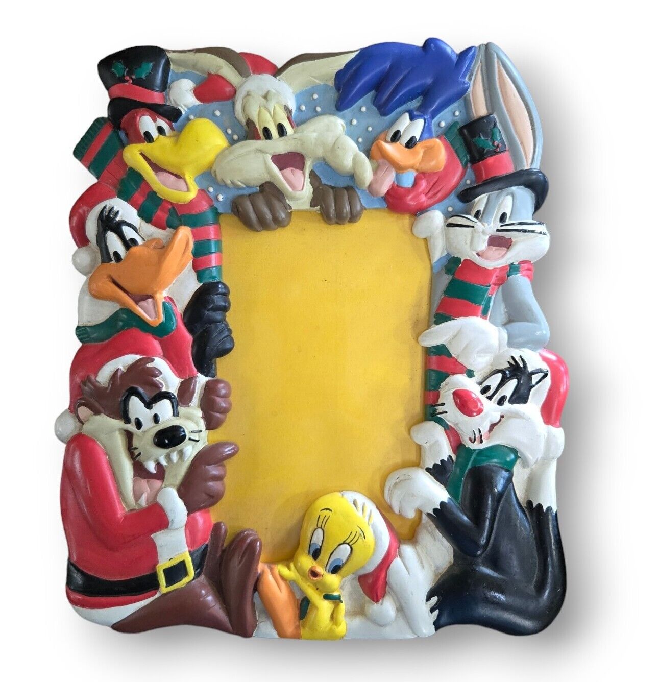 Vtg Looney Tunes Picture Frame Christmas 4x6 Vertical Bugs Taz TWEETY Sylvester.