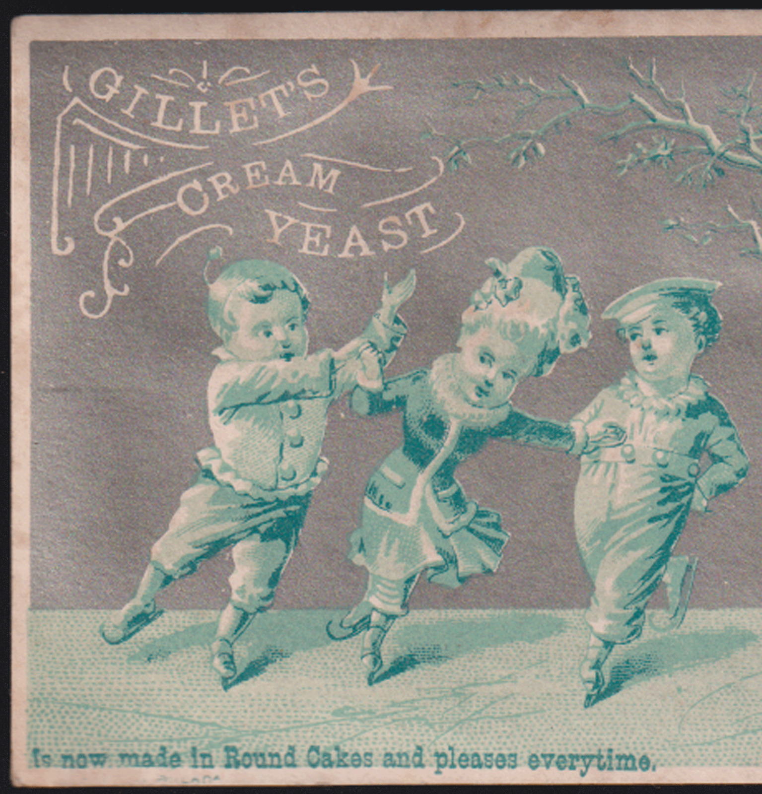 GILLET\'S CREAM YEAST TRADE CARD, DRY HOP YEAST, DOG & PEOPLE ICE SKATING  Z1033