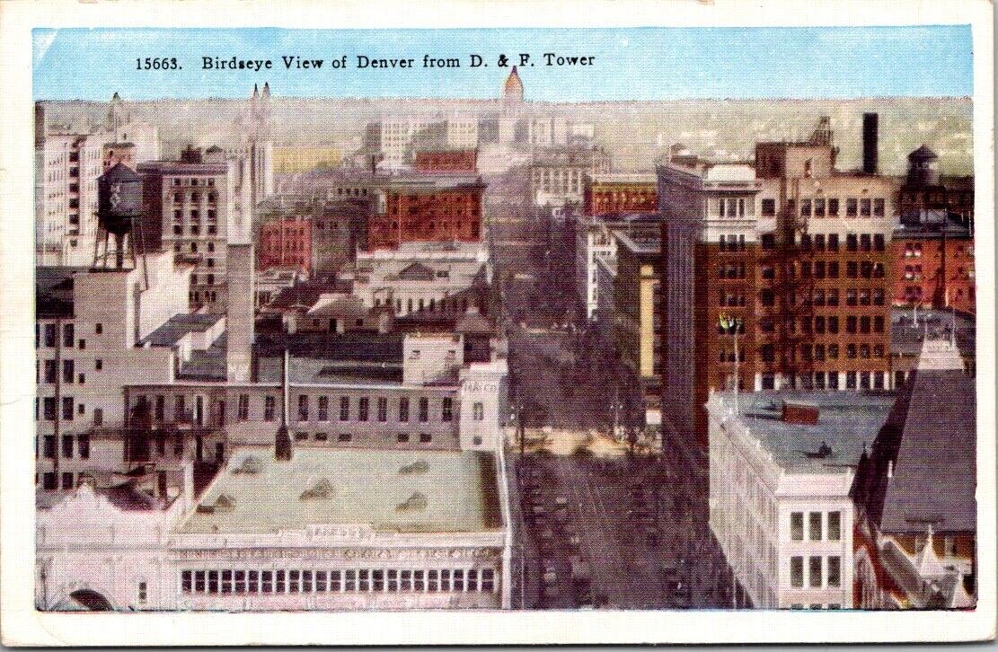 Denver Colorado C Birds Eye View from D & F Tower VTG Postcard w/ 5¢ Air Mail