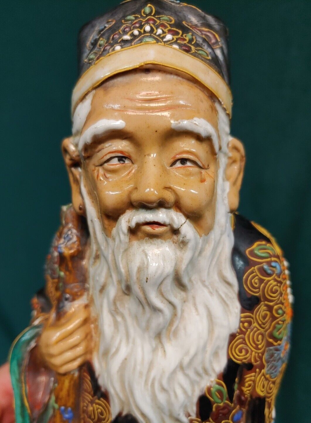 Old Vintage Asian Japanese Art Pottery Jurojin Figure Statue Sculpture Japan 