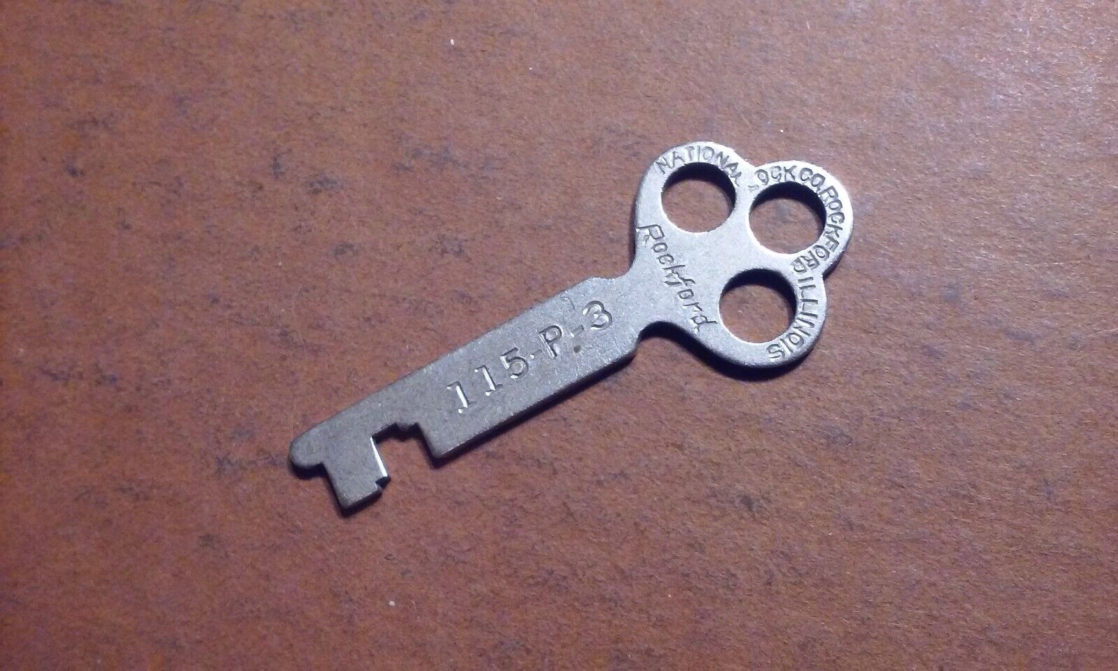 Vintage Old Original Flat Stamped Rockford Illinois National Lock Key 115-P-3