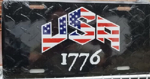 USA 1776 PATRIOTIC BLACK TACTICAL DIAMOND DECK Embossed License Plate