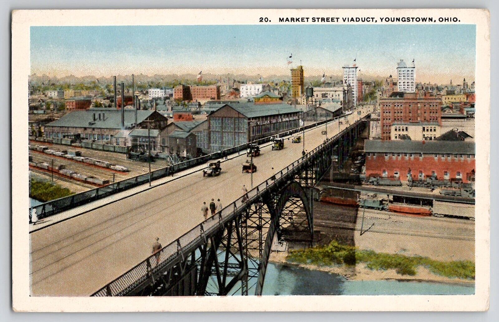Market Street Viaduct Railroad Train Yards Youngstown OH Ohio Vtg Postcard c1920
