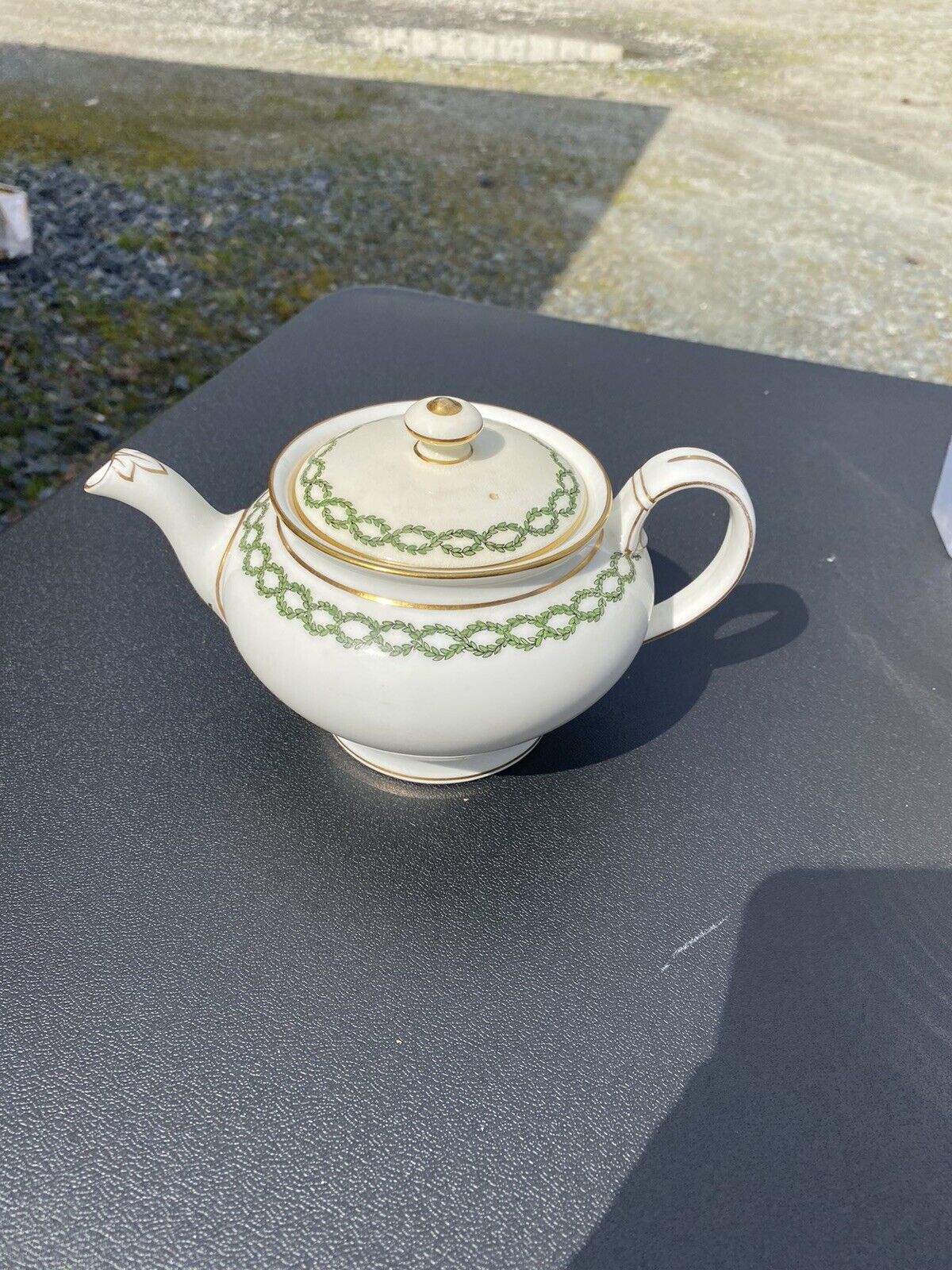 Antique Minton Green Laurel Wreath Teapot H551 Davis Collamore Porcelain