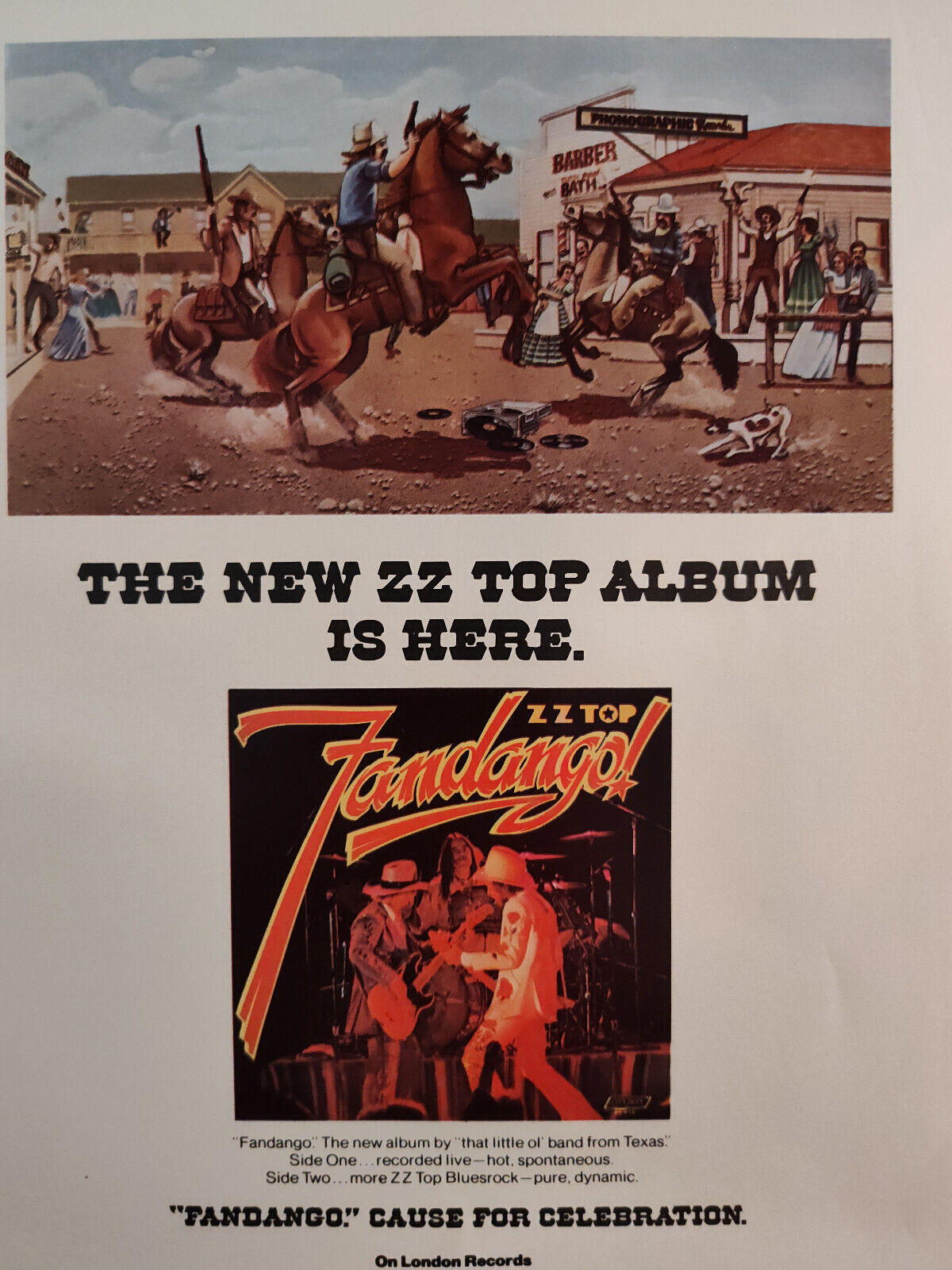 Vintage Ad Advertisement New ZZ TOP Album is here Fandango