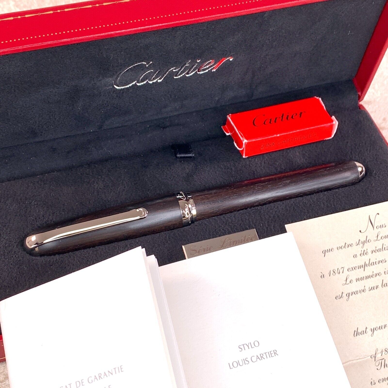 Cartier Louis Dandy Ebony Wood Limited Edition Fountain Pen w/Case&Papers