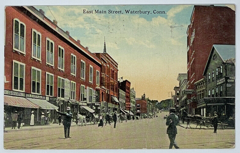 Waterbury CT East Main Street New Haven County Connecticut Postcard 1911
