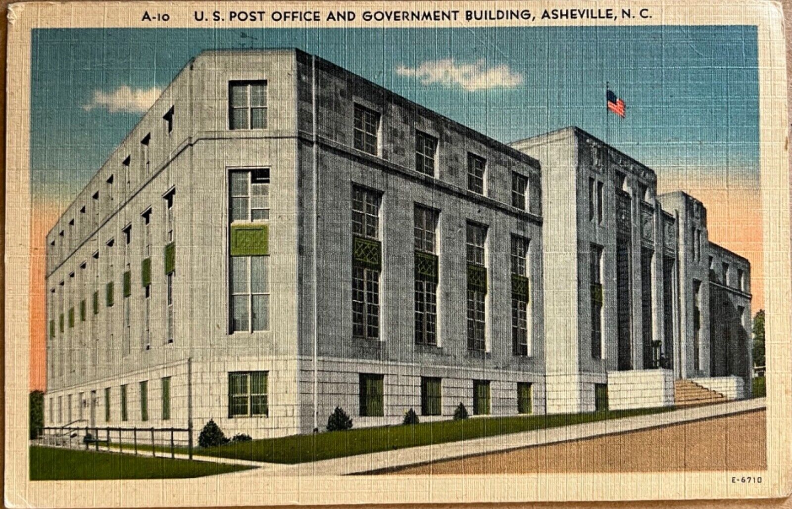 Asheville North Carolina Post Office Government Building Vintage Postcard c1940