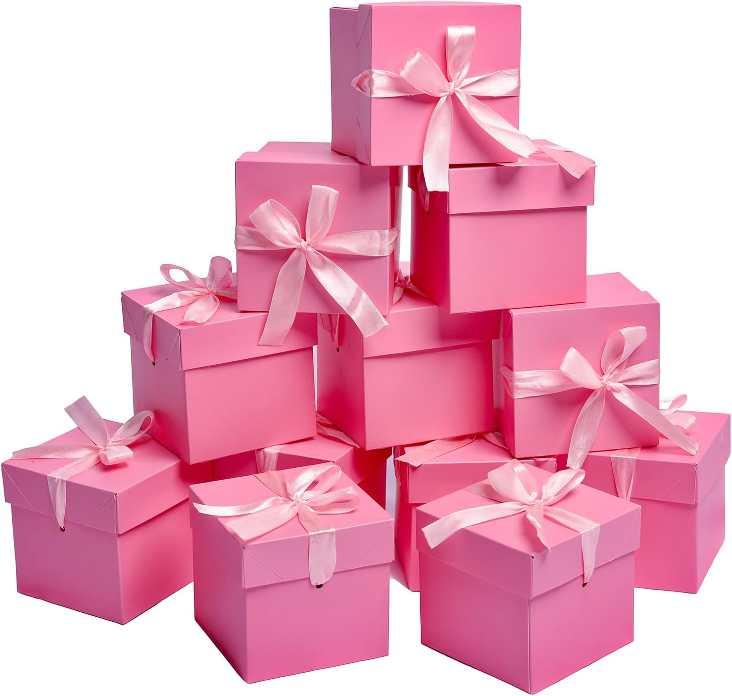 6”×6”×6”Pink Gift Boxes with Lids,12 Pcs Beautiful Squared Boxes with Ribbon Per