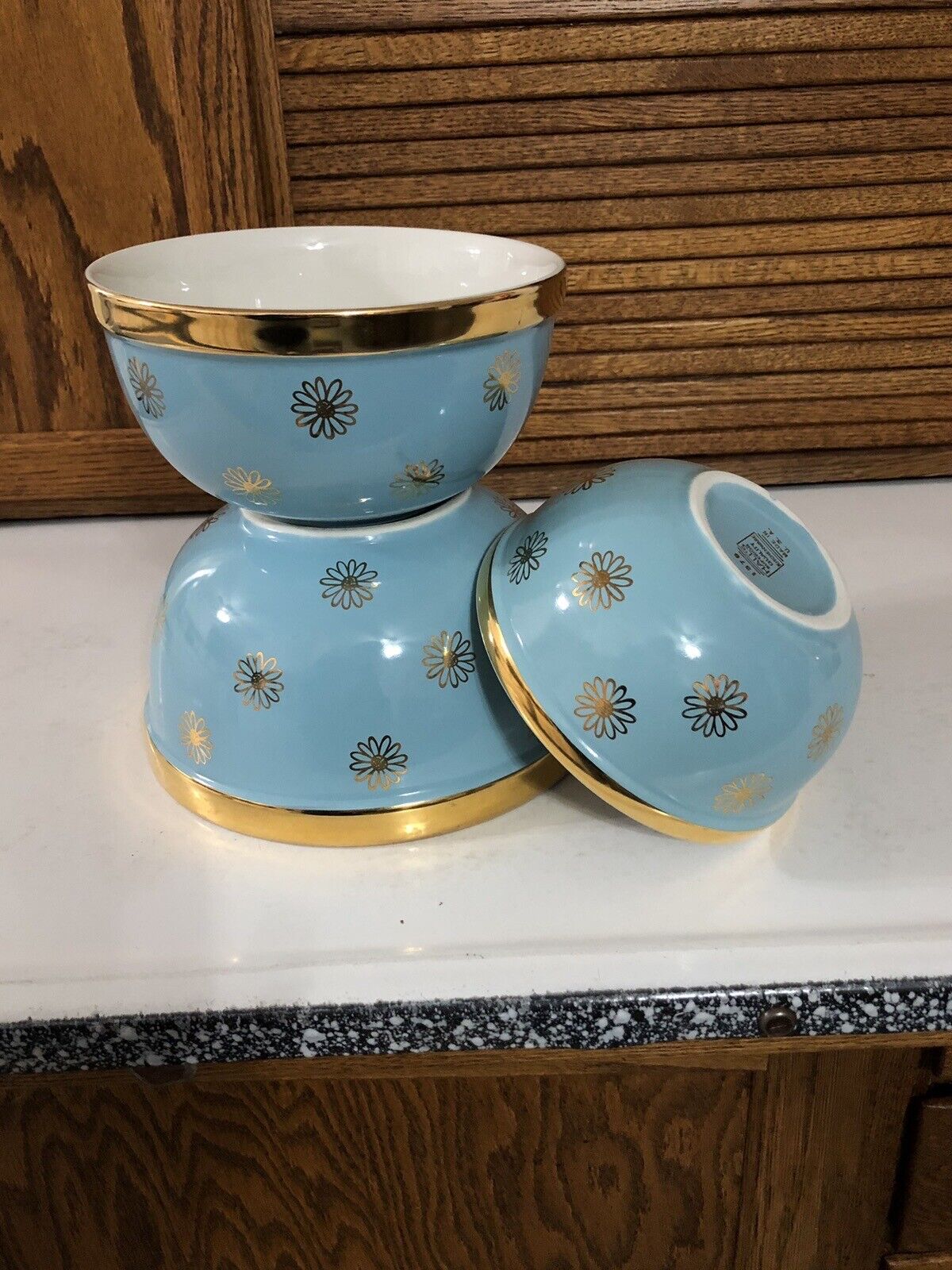 1950s Nesting Mixing Serving Bowls Set HALL Gold Label Kitchenware GoldDaisy MCM