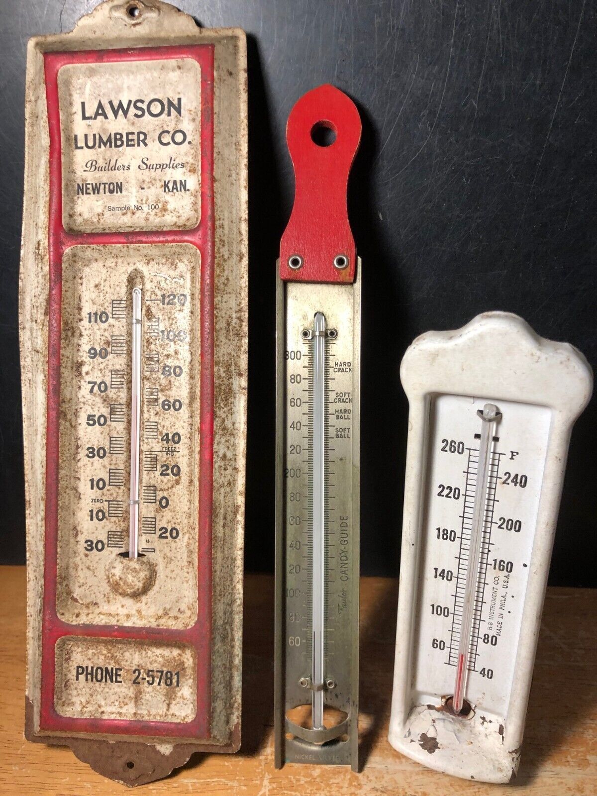 Vintage Metal Thermometers Lawson Lumber Advertising Lot of 3