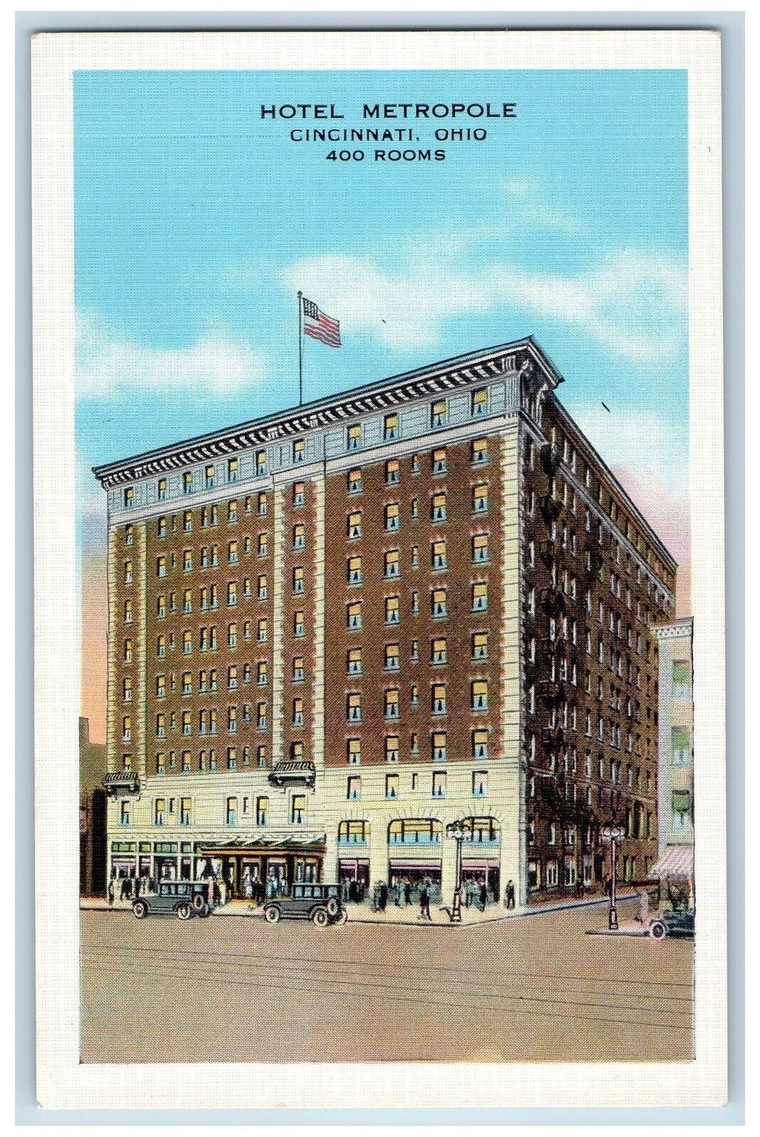 Cincinnati Ohio OH Postcard Hotel Metropole Building Exterior Scene c1940's Cars