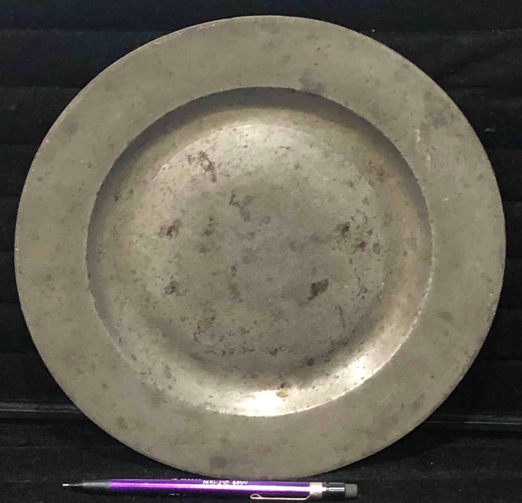 18th C. Antique English Pewter Flat Rim Plate, 