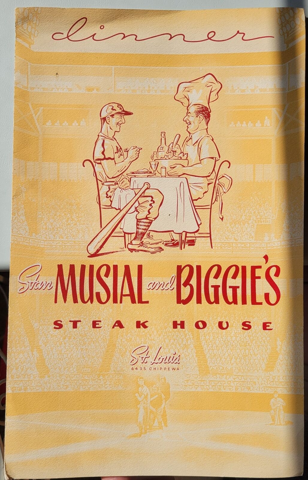 Stan Musial & Biggie\'s Steak House, St. Louis, Menu, Cardinals, Menu, Orig Vint